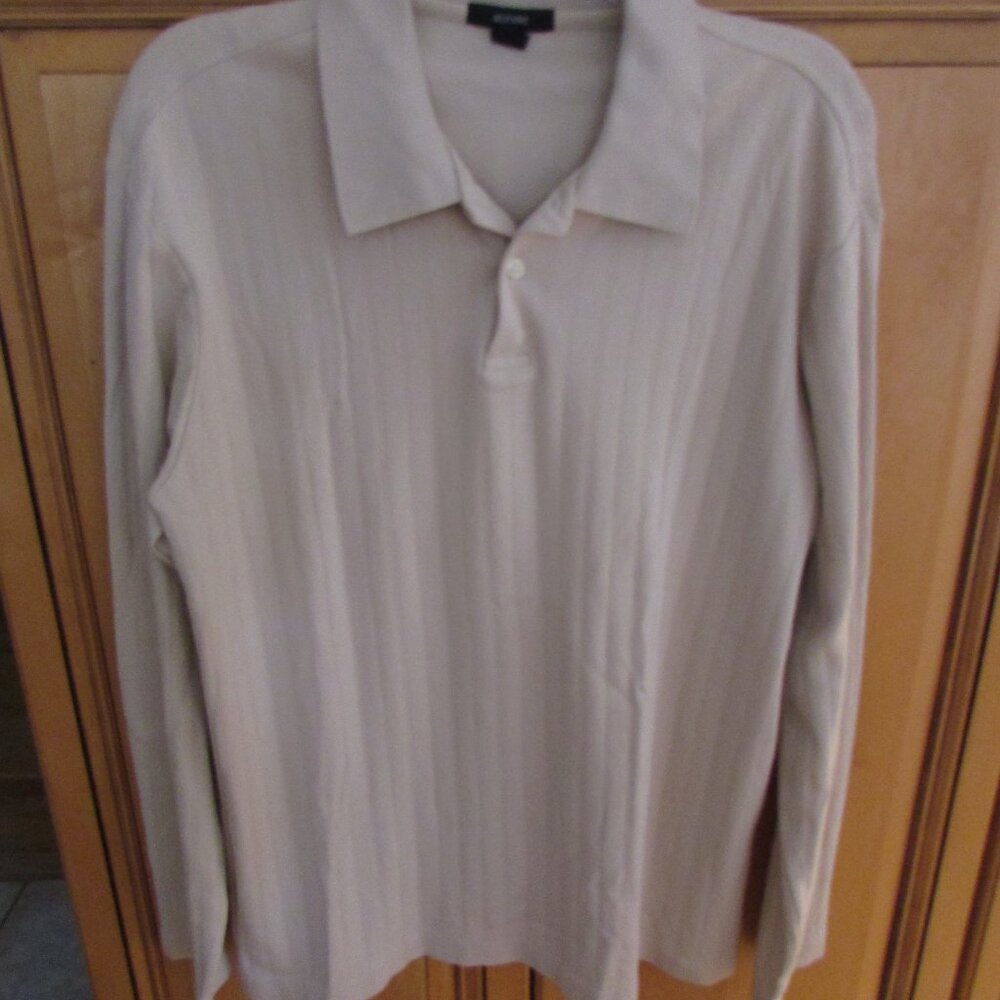 Alfani Mens Collared Sweater Sz Medium Cream Color Long Sleeve Cotton